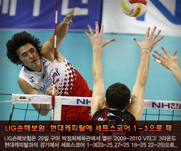 LIG손해보험, 현대캐피탈에 세트스코어 1-3으로 패