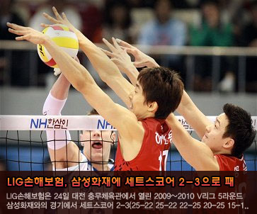 LIG손해보험, 삼성화재에 세트스코어 2-3으로 패